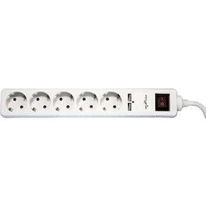 Prelungitor MYRIA MY2319, 5 prize Schuko, 3m, intrerupator, 2x USB, alb