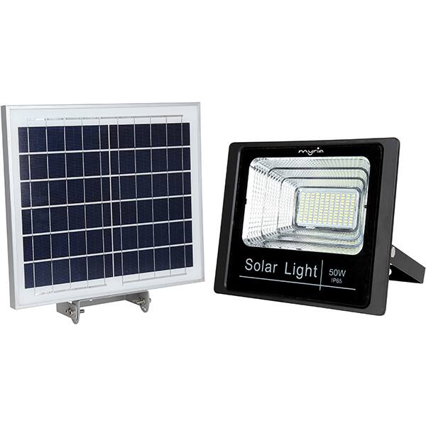 Proiector Led Cu Panou Solar Myria My2246 50w 3500 Lumeni Ip65 Argintiu