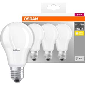 Set 3 becuri LED OSRAM A75, E27, 10W, lumina calda