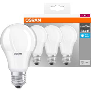 Set 3 becuri LED OSRAM A75, E27, 10W, lumina neutra