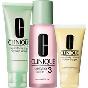 Set cadou CLINIQUE 3 Step Skin Care, ten mixt sau gras: Sapun lichid fata, 50ml + Lotiune pentru catifelare, 100ml + Lotiune hidratanta, 30ml