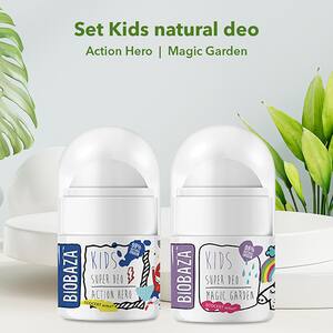 Pachet promo BIOBAZA Kids: Deodorant roll-on Action Hero, 30ml, 2buc + Deodorant roll-on Magic Garden, 30ml, 2 buc
