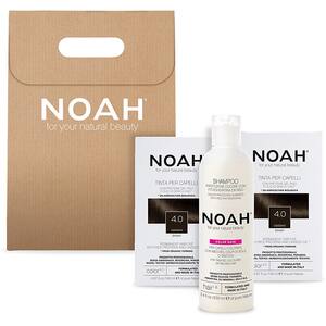 Pachet promo NOAH: Vopsea de par fara amoniac, 4.0 Saten, 140ml, 2 buc + Sampon Color Save, 630ml