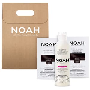 Pachet promo NOAH: Vopsea de par fara amoniac, 4.06 Saten cafeniu, 140ml, 2 buc + Sampon Color Save, 630ml