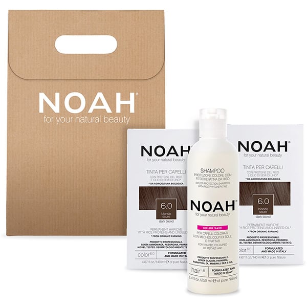 Pachet promo NOAH: Vopsea de par fara amoniac, 6.0 Blond inchis, 140ml, 2 buc + Sampon Color Save, 630ml