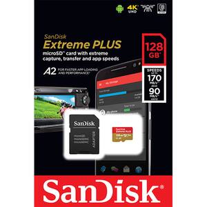 Card de memorie SANDISK Extreme Plus, microSDXC, 128GB, 95MB/s, clasa 10 V30, adaptor