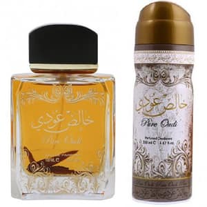 Set cadou LATTAFA PERFUMES Pure Oudi: Apa de parfum, 100ml + Deodorant spray, 50ml
