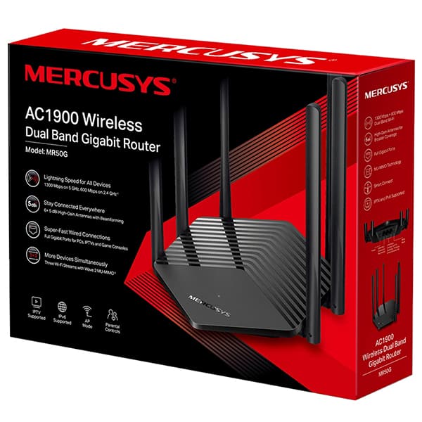 Router Wireless Gigabit MERCUSYS MR50G AC1900, Dual-Band 600 + 1300 Mpbs, negru
