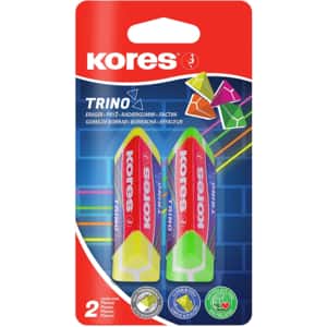 Radiera KORES Trino, cauciuc, 2 buc, galben, verde