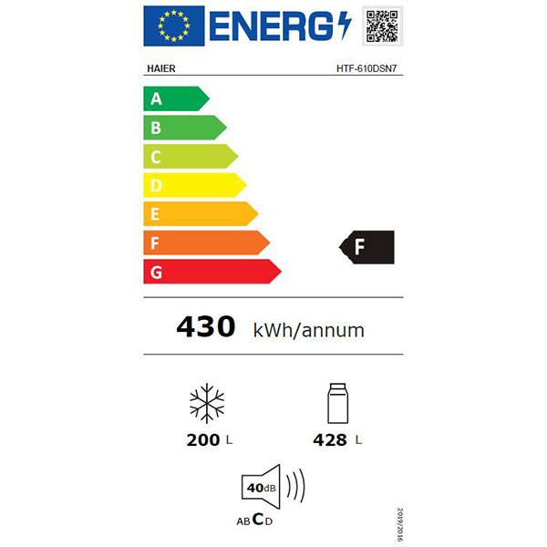 Side By Side HAIER HTF-610DSN7, No Frost, 628 l, H 190 cm, Clasa F, negru