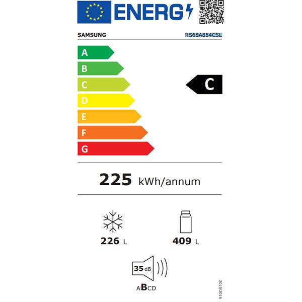 Side by Side SAMSUNG RS68A854CSL/EF, No Frost, 635 l, H 178 cm, Clasa C, Dozator apa, inox