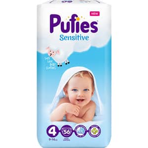 Scutece PUFIES Sensitive nr 4, Unisex, 9-14 kg, 56 buc
