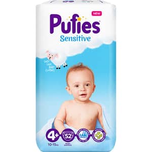 Scutece PUFIES Sensitive nr 4+, Unisex, 10-15 kg, 52 buc