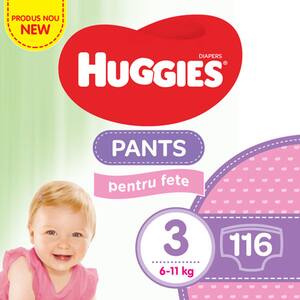 Scutece chilotel HUGGIES Pants Mega nr 3, Fata, 6-11 kg, 116 buc