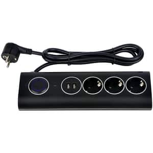 Prelungitor cu protectie STROHM SM18011803, 3 prize, 2 x USB, 1.5 m, negru