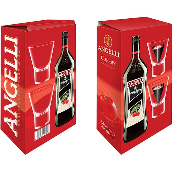 Set Aperitiv Angelli Cherry, 1L + 2 pahare