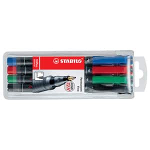 Marker permanent STABILO Universal OHP 842, 0.7 mm, 4 bucati (negru, rosu, albastru, verde)