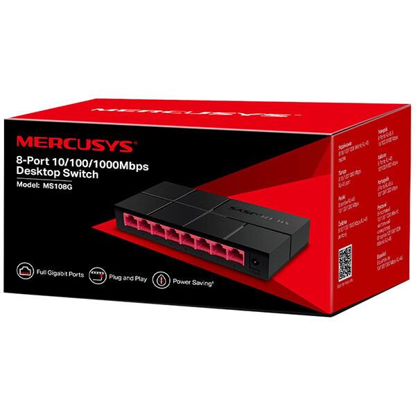 Switch MERCUSYS MS108G, 8 porturi Gigabit, negru