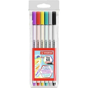 Set marker STABILO Pen 68, tip pensula, 1 mm, 6 culori
