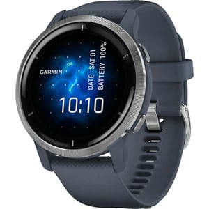 Smartwatch GARMIN Venu 2 45mm, Android/iOS, silicon, Silver Stainless Steel Bezel/Granite Blue Case