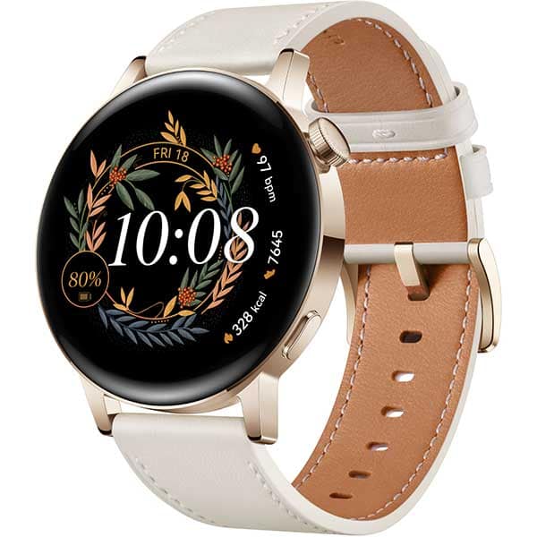 Smartwatch HUAWEI Watch GT 3 42mm Elegant Edition, Android/iOS, Light Gold / White Leather Strap