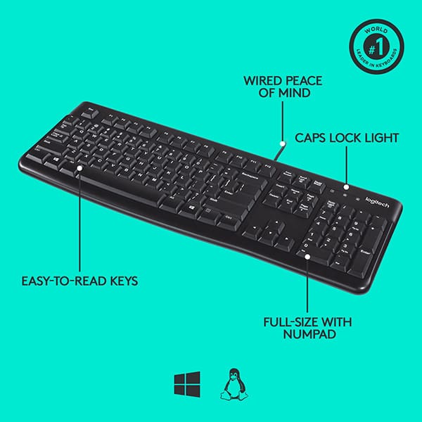 Tastatura cu fir LOGITECH K120, USB, Layout US, negru