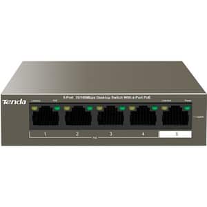 Switch TENDA TEF1105P-4-63W, 5 porturi Fast Ethernet, 4 porturi PoE, argintiu