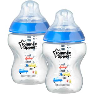 Set biberoane TOMMEE TIPPEE: 2 biberoane 260ml, flux lent, 0 luni +, albastru - transparent 