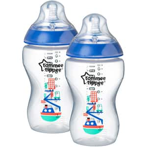 Set biberoane TOMMEE TIPPEE: 2 biberoane 340 ml, flux mediu, 3 luni +, albastru - transparent 