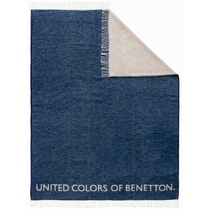 Patura BENETTON Tevere, 140 x 190 cm, acril + bumbac, albastru inchis-gri