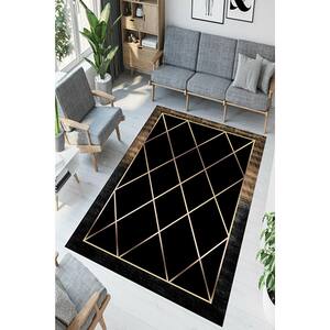 Covor living / dormitor Modern, 120 x 180 cm, poliester, negru-auriu