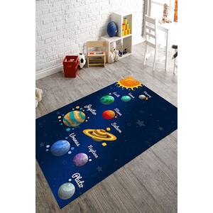 Covor copii Space, 100 x 200 cm, poliester, albastru inchis