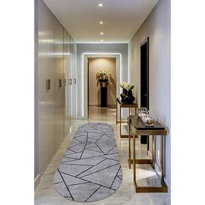 Covor living / dormitor oval Geometric, 120 x 180 cm, poliester, negru-gri