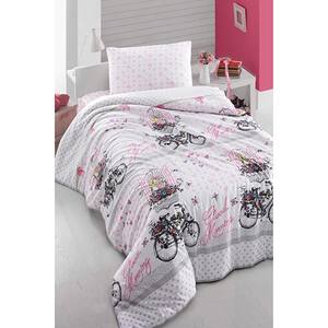 Lenjerie de pat copii Pink Bike, 1 persoana, 65% bumbac + 35% poliester, 160 x 220 cm, 3 piese
