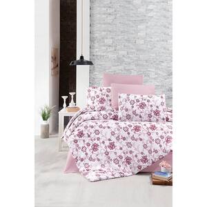 Lenjerie de pat Iris Pink, 2 persoane, 65% bumbac + 35% poliester, 200 x 220 cm, 4 piese