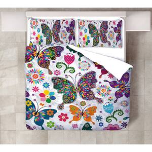 Lenjerie de pat Color Butterfly, 2 persoane, 80% bumbac + 20% poliester, 200 x 220 cm, 4 piese