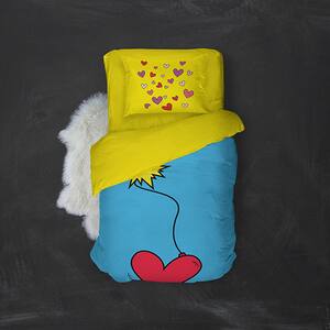 Lenjerie de pat Hearts, 1 persoana, 80% bumbac + 20% poliester, 160 x 220 cm, 3 piese