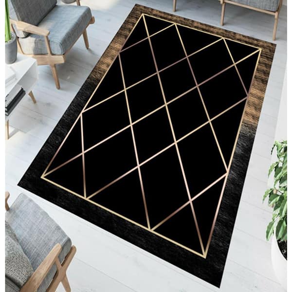 Covor living / dormitor Modern, 80 x 200 cm, poliester, negru-auriu