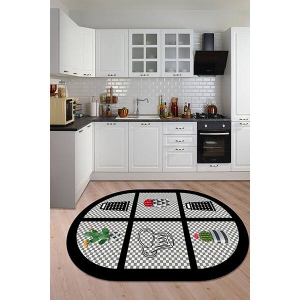 Covor bucatarie Cook & Fun, 120 x 180 cm, poliester, negru-gri