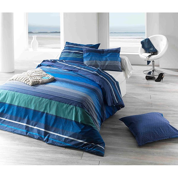 Lenjerie de pat Blue Stripes, 2 persoane, 100% bumbac, 200 x 220, 4 piese
