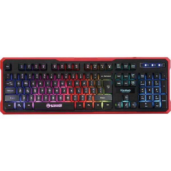 Tastatura Gaming MARVO K629G, USB, Layout US, negru-rosu