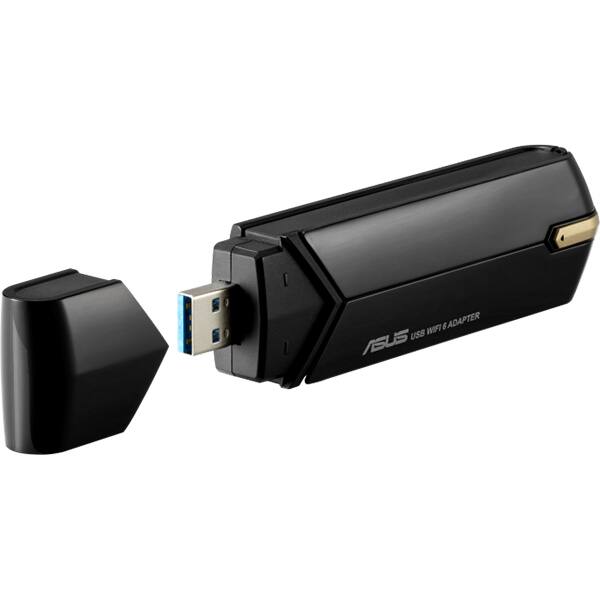 Adaptor Wireless USB ASUS USB-AX56 AX1800, Dual Band 574 + 1201 Mbps, negru-auriu