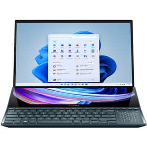Laptop ASUS ZenBook Pro Duo OLED UX582HS-H2010X, Intel Core i9-11900H pana la 4.9GHz, 15.6" 4K UHD Touch, 32GB, SSD 1TB, NVIDIA GeForce RTX 3080 8GB, Windows 11 Pro, Celestial Blue