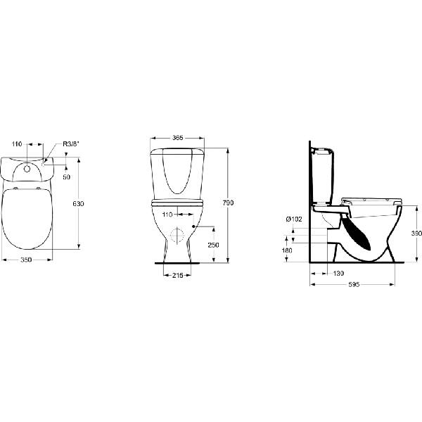 Set compact IDEAL STANDARD Eurovit W908701, montaj pe pardoseala, evacuare orizontala, cu capac, alb