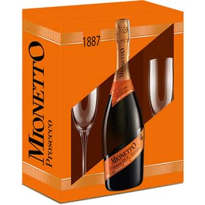 Pachet Vin spumant Prosecco alb Mionetto Prosecco D.O.C. Orange, 0.75L + 2 pahare