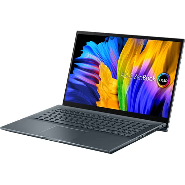 Laptop ASUS Zenbook Pro 15 OLED UM5500QE-KY203X, AMD Ryzen 7 5800H pana la 4.4GHz, 15.6" Full HD Touch, 16GB, SSD 512GB, NVIDIA GeForce RTX 3050 Ti 4GB, Windows 11 Pro, Pine Grey