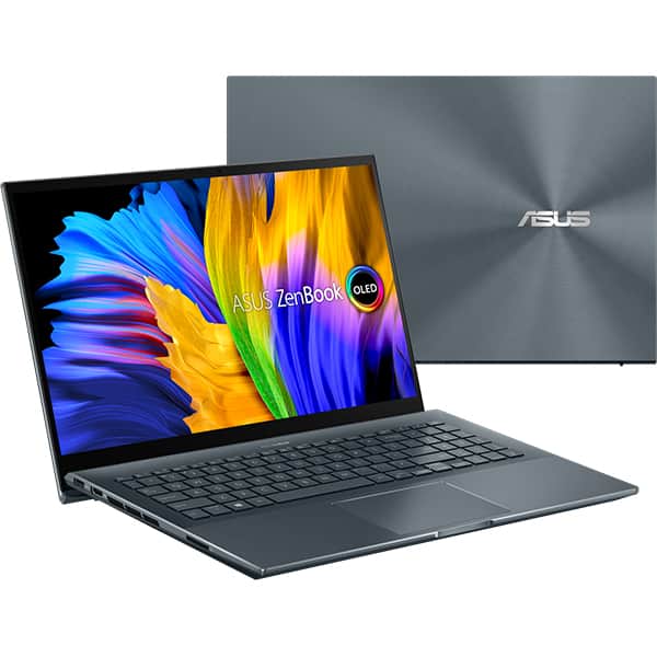 Laptop ASUS Zenbook Pro 15 OLED UM5500QE-KY204X, AMD Ryzen 7 5800H pana la 4.4GHz, 15.6" Full HD Touch, 16GB, SSD 1TB, NVIDIA GeForce RTX 3050 Ti 4GB, Windows 11 Pro, Pine Grey