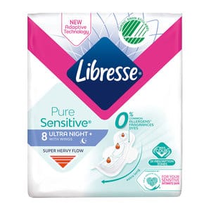 Absorbante LIBRESSE Pure Sensitive Ultra Night, 8buc