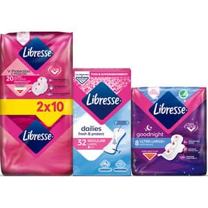 Pachet absorbante LIBRESSE: Ultra, 20buc + Ultra Goodnight, 8buc + Protej-slip Dailies Normal, 32buc