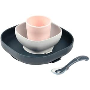 Set complet de hranire BEABA B913506, 4 luni+, 4 piese, roz-gri inchis